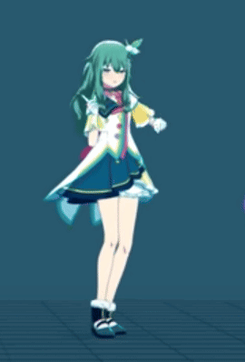 Girl With Green Hair Dancing In Front Of Blue Background GIF