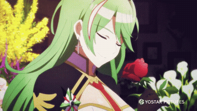 Girl With Green Hair Holding Red Rose Yostar Pictures GIF