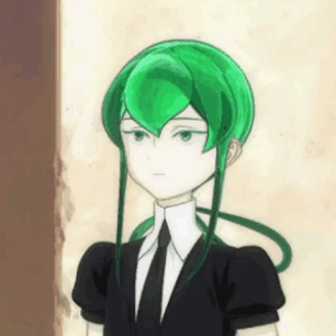 Girl With Green Hair In Black Suit GIF
