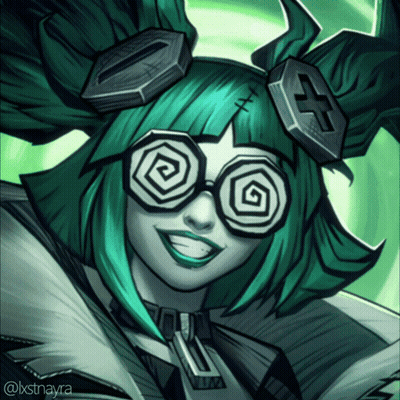 Girl With Green Hair In Hypnotic Glasses And Cross GIF