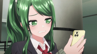 Girl With Green Hair Looking At Phone GIF