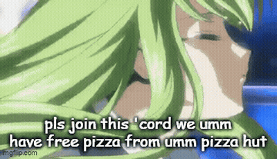 Girl With Green Hair Promoting Free Pizza GIF