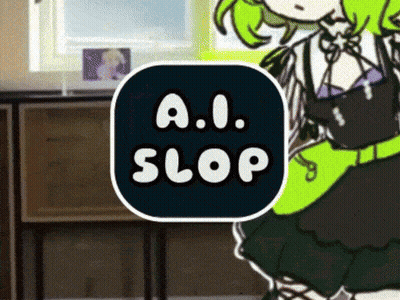 Girl With Green Hair Standing Next To Sign Saying A.I. Stop GIF