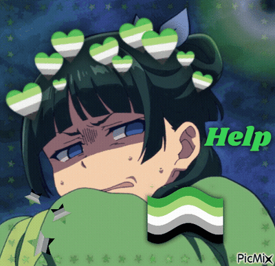 Girl With Green Hearts In Hair Saying Help GIF