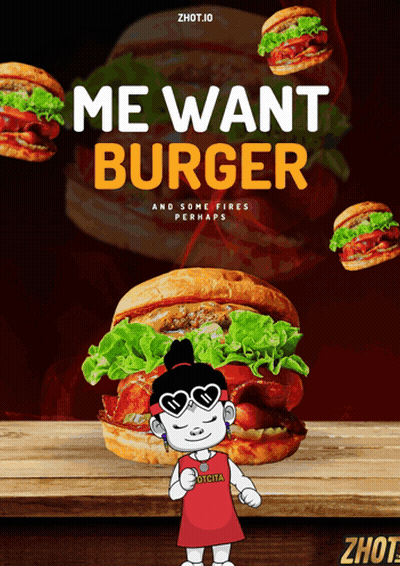 Girl With Hamburger And Fries Poster GIF