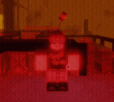 Girl With Hammer On Head In Dark Red Room GIF