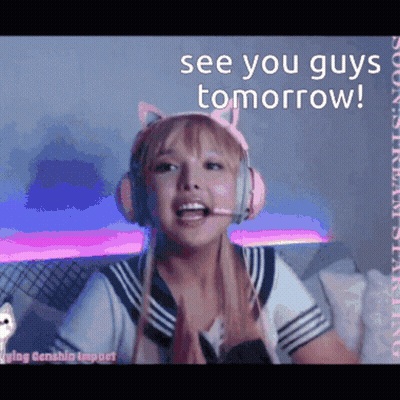 Girl With Headphones And Cat Headband Says See You Tomorrow GIF