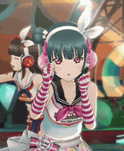 Girl With Headphones And Gloves Love Live Badge GIF