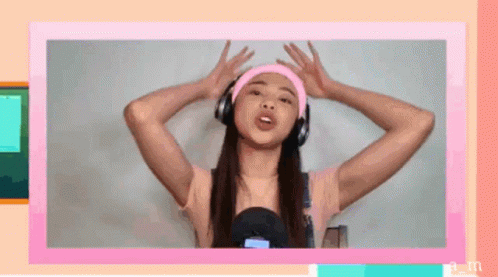 Girl With Headphones And Pink Headband GIF