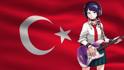 Girl With Headphones Holding Guitar With Flag GIF
