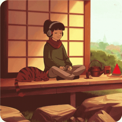 Girl With Headphones Sitting On Table GIF