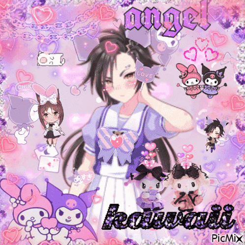 Girl With Hearts And Angel GIF