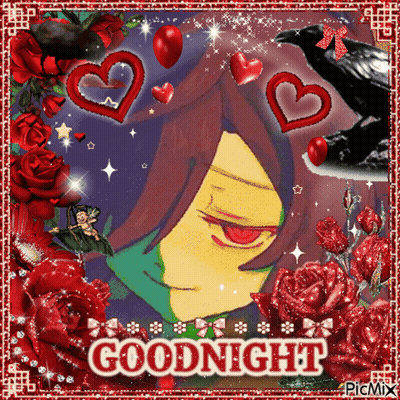 Girl With Hearts And Roses Saying Goodnight GIF
