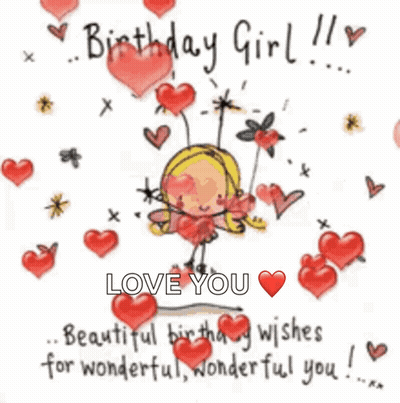 Girl With Hearts Fairy On Swing Birthday Card GIF