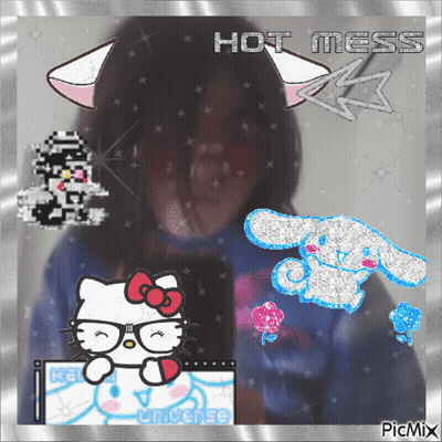 Girl With Hello Kitty And Cinnamon Bunny GIF