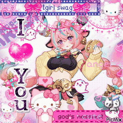 Girl With Hello Kitty Saying I Love You GIF