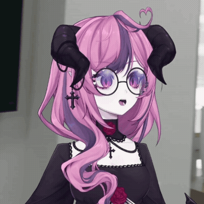Girl With Horns And Glasses In Black Dress GIF