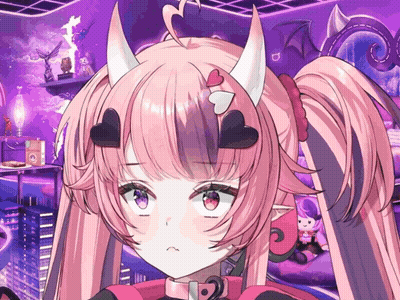 Girl With Horns And Hearts In Hair GIF