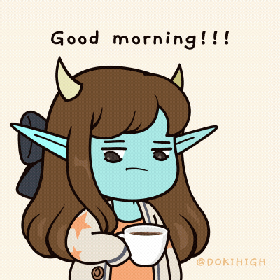 Girl With Horns Drinking Coffee Saying Good Morning GIF