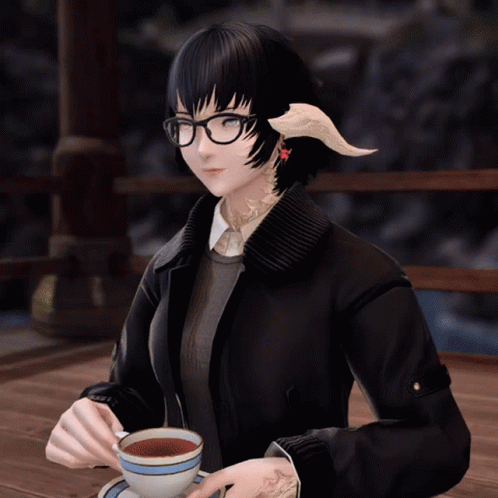 Girl With Horns Holding Coffee GIF