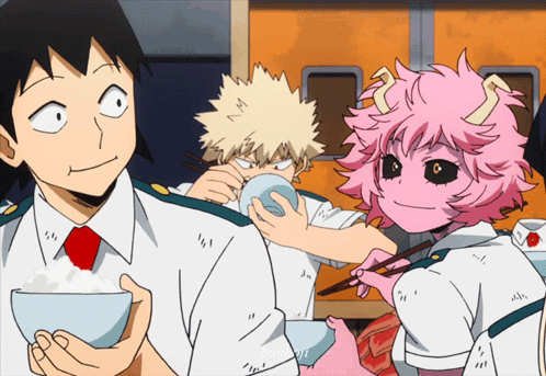 Girl With Horns Holding Rice Bowl GIF