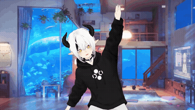 Girl With Horns In Black Hoodie With White Circle GIF