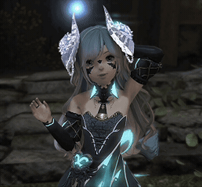 Girl With Horns In Blue Dress GIF