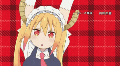 Girl With Horns In Maid Outfit On Plaid Background GIF