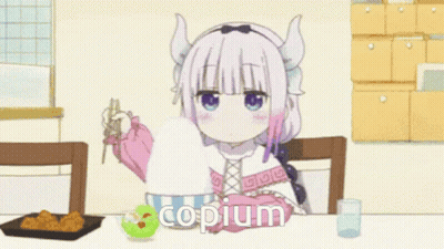 Girl With Horns Sitting At Table Copium GIF