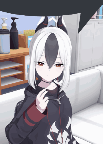 Girl With Horns Sitting On Couch GIF