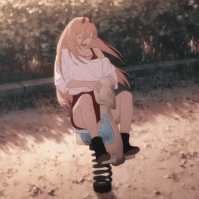 Girl With Horns Sitting On Spring Horse GIF