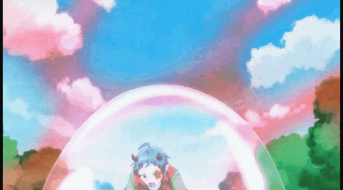 Girl With Horns Surrounded By Rainbow Bubble GIF