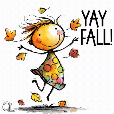 Girl With Leaves Saying Yay Fall GIF