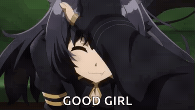 Girl With Long Black Hair And Horns Covering Face Saying Good Girl GIF