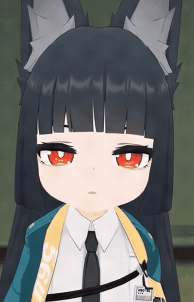 Girl With Long Black Hair And Red Eyes Wearing MSC Jacket GIF