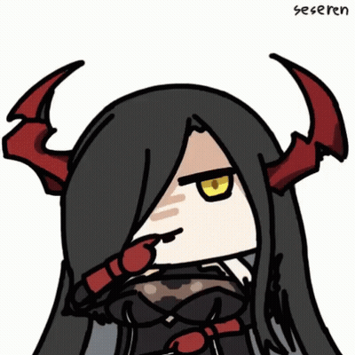 Girl With Long Black Hair And Red Horns Named Se Seren GIF