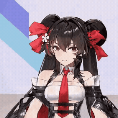 Girl With Long Black Hair And Red Tie In Front Of Purple Wall GIF