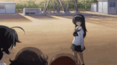 Girl With Long Black Hair Standing In Field With People GIF