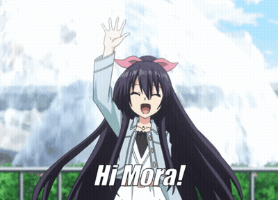 Girl With Long Black Hair Waving Saying Hi Mora GIF