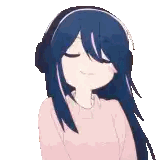Girl With Long Black Hair Wearing Pink Sweater And Headphones Sticker