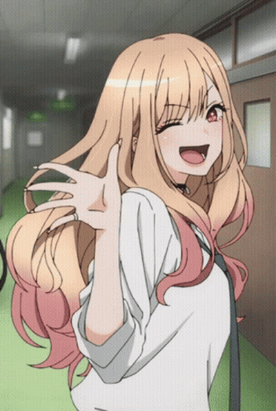 Girl With Long Blonde Hair And Red Eyes Waving GIF