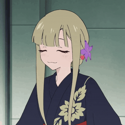 Girl With Long Blonde Hair In Kimono With Flower GIF