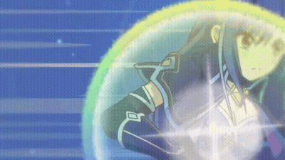 Girl With Long Blue Hair And Glowing Shield GIF