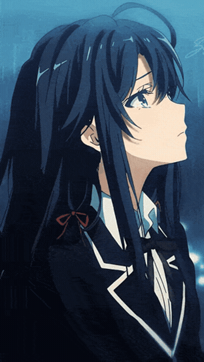 Girl With Long Blue Hair In Black Suit GIF