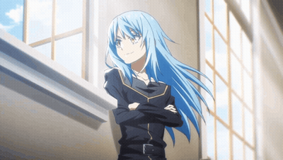 Girl With Long Blue Hair In Front Of Window GIF