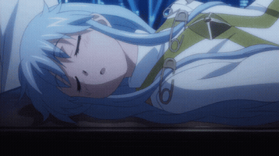 Girl With Long Blue Hair Laying On Bed Eyes Closed GIF