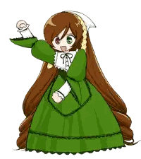 Girl With Long Brown Hair In Green Ruffled Dress Sticker
