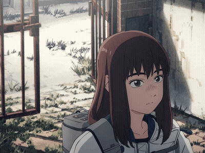 Girl With Long Brown Hair Standing In Front Of Gate GIF