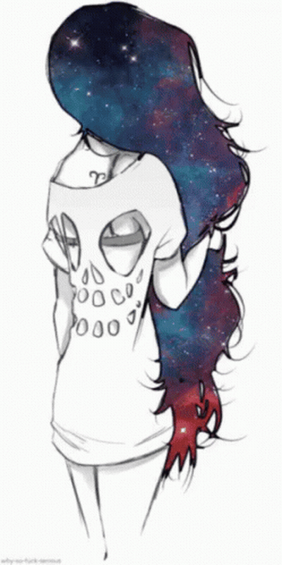 Girl With Long Galaxy Hair GIF