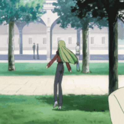 Girl With Long Green Hair Standing In Park GIF